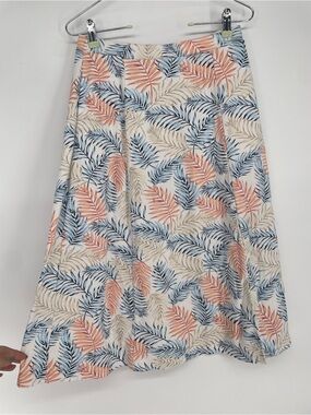 Ultra Softs Tropical Leaf Print A-Line Casual Stretch Skirt With Slit & Pockets